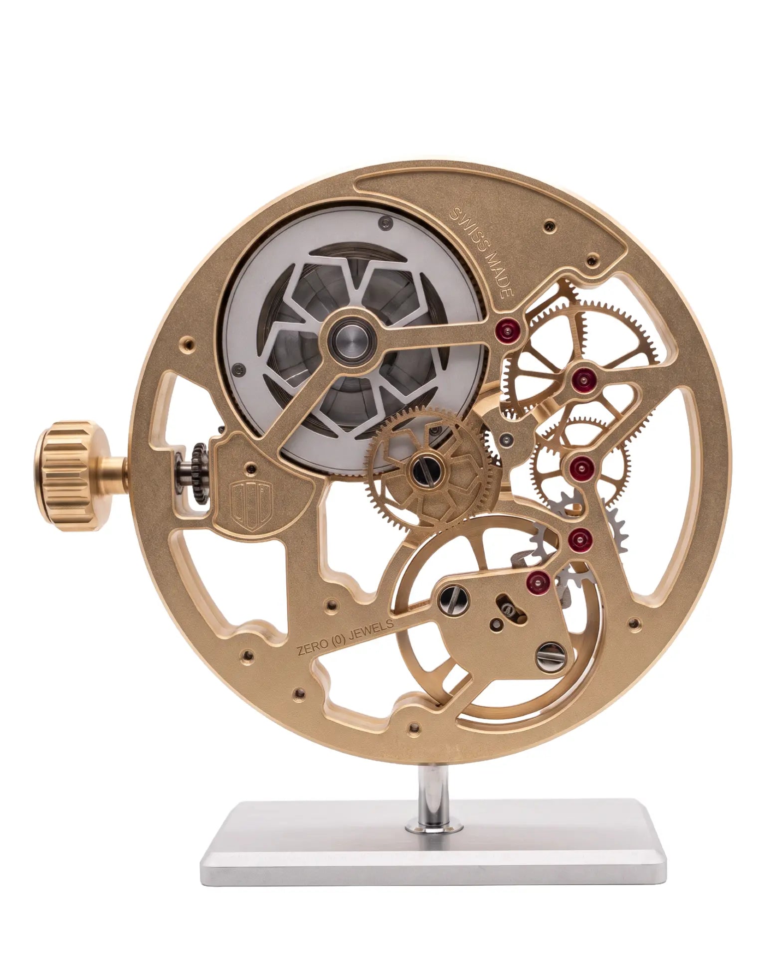 MECA TRADITION — Back view engraved SWISS MADE, ZERO (0) JEWELS